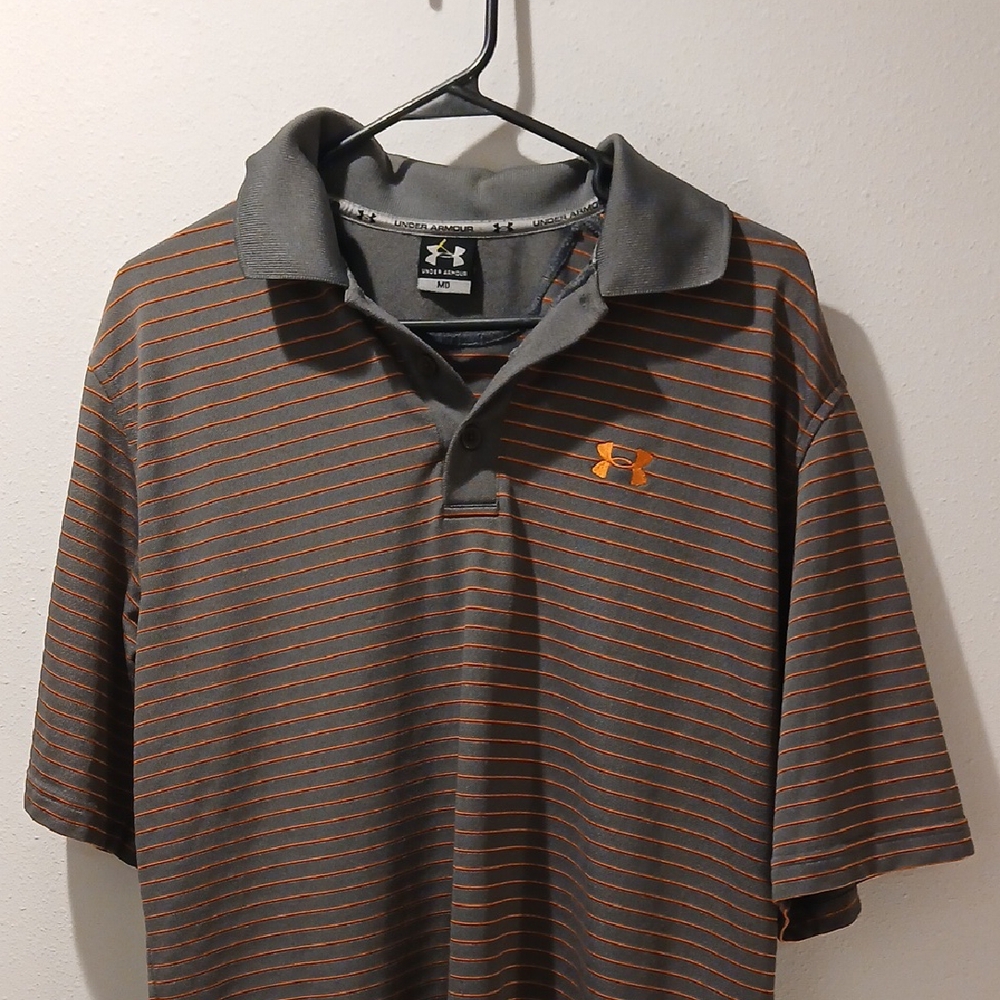 Under Armour Men's Polo in Gray and Orange Stripes